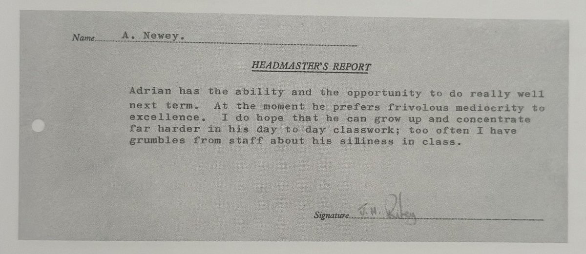 RunLondon's tweet image. Adrian Newey school report and now.
📷 from ‘How To Build A Car’ #F1