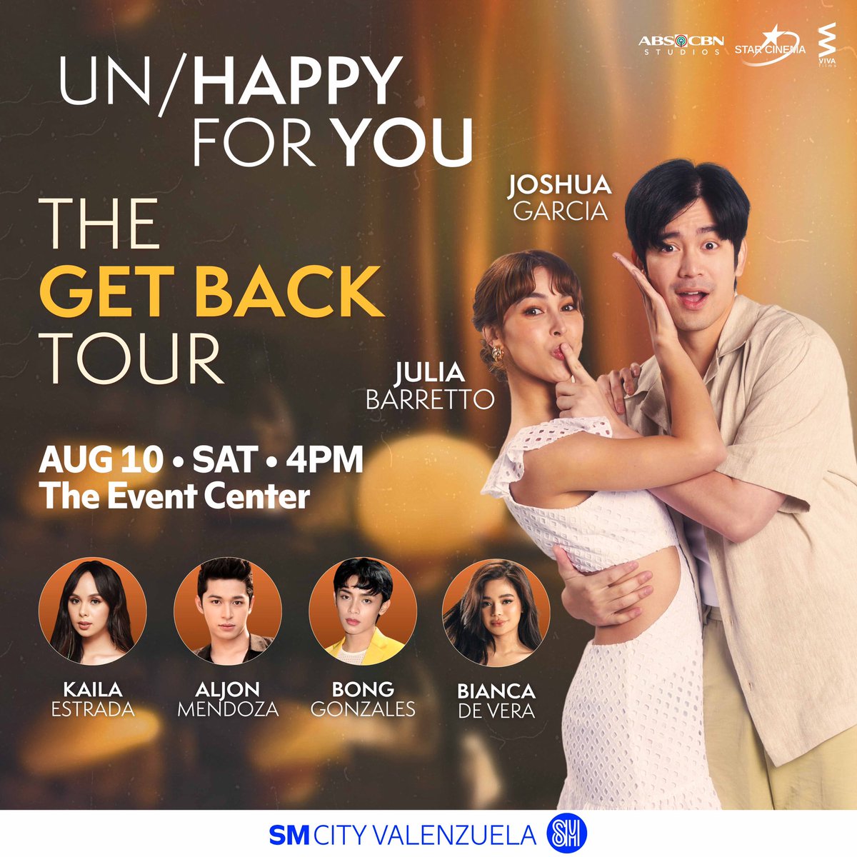 SM_Valenzuela's tweet photo. 🎉 Attention, #AweSM Fam! 

Catch Joshua Garcia and Julia Barreto on the Unhappy For You Mall Show happening on August 10, 4PM, Saturday at The Event Center of SM City Valenzuela. 😍💙

See you there! ✨

#EverythingHereAtSM
#AllYourFavesHere
#UnhappyForYou https://t.co/EIc0FxVseB