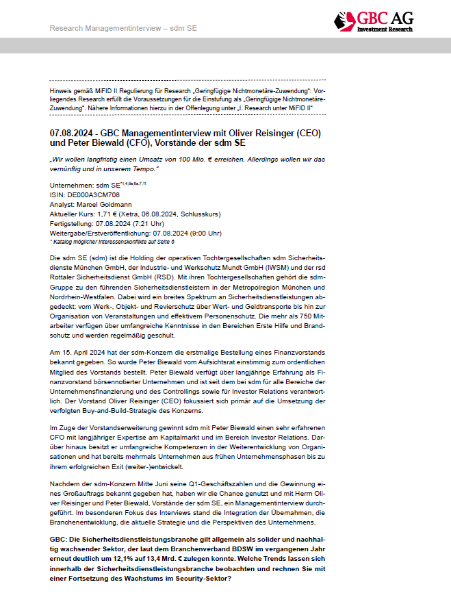 GBC_Research's tweet image. #sdm (sdm SE) #EquityResearch #Managementinterview „Wir wollen langfristig einen Umsatz von 100 Mio. € erreichen. Allerdings wollen wir das vernünftig und in unserem Tempo.“ #SmallCaps #Börse #Aktie #Research #Sicherheit t1p.de/igieq