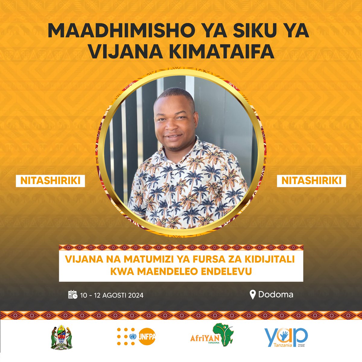 AfriYANTanzania's tweet photo. 🚦🎈Kituo Kinachofuata ni Dodoma 
Sisi tutashiriki Maadhimisho ya Siku ya Vijana Kimataifa #VIJANA NA MATUMIZI YA FURSA ZA KIDIJITALI KWA MAENDELEO ENDELEVU #IYD2024 #AfriYANTz https://t.co/B0ybNTndfF