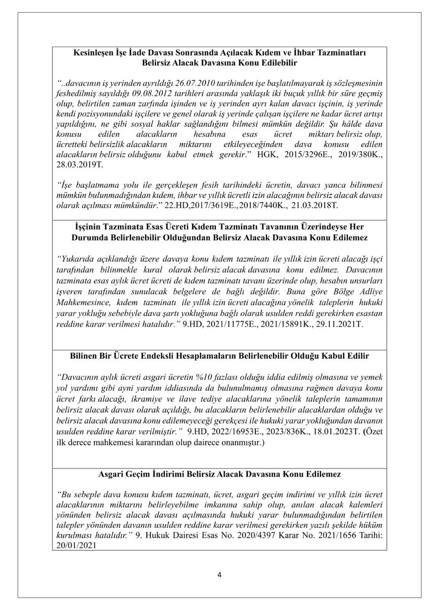 turk_avukat's tweet photo. 📌 "İşçilik Alacaklarından Hangilerinin Belirsiz Alacak Davasına Konu Edilebileceğine Dair Bilgi Notu"

Yargıtay 9. HD'nin 27.12.2022 T. kararıyla yeniden önem kazanan konuya dair Yargıtay uygulamasına yer verilen karar derlemesi niteliğindeki çalışma notu.. https://t.co/3uDPFw9UXc