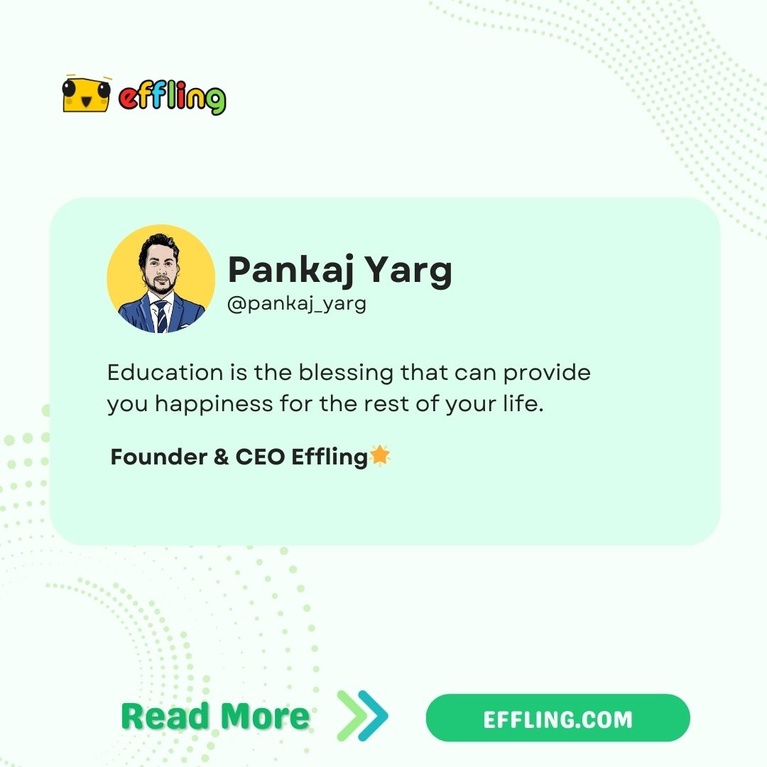 effling_app's tweet photo. Education is the key to lifelong happiness and fulfillment.

Founder &amp; CEO, Effling🌟

Discover more at https://t.co/2uEGfiQLNt

#Education #Happiness #LifelongLearning #Effling #LearningApp #KidsEducation https://t.co/xfNqwpXpB0