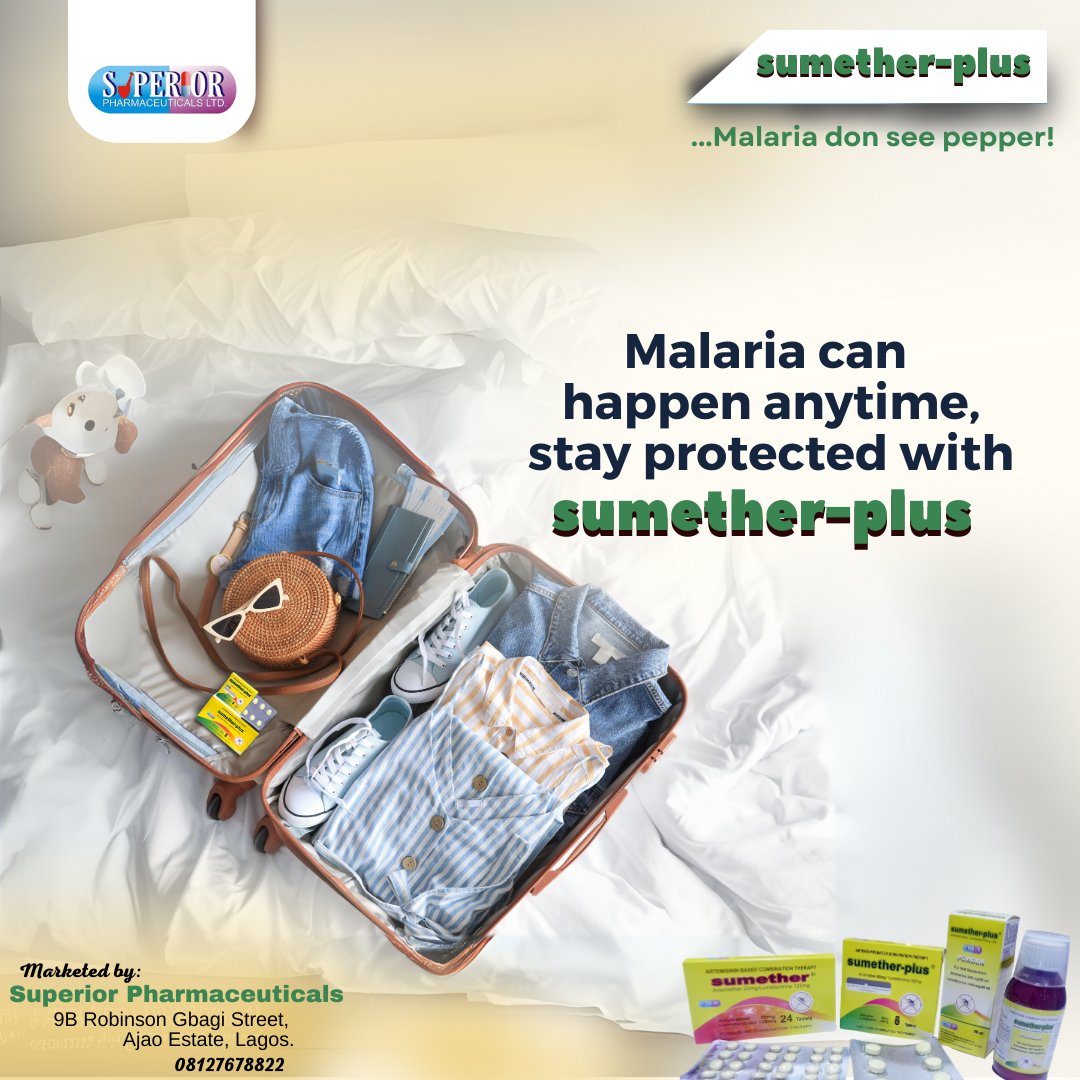 SuperiorPharma1's tweet photo. 🌍 Malaria can strike anytime. Stay protected with Sumether-Plus, anytime, anywhere. 💪 #SayNoToMalaria #StayProtected #SumetherPlus https://t.co/zn0gm17r4e