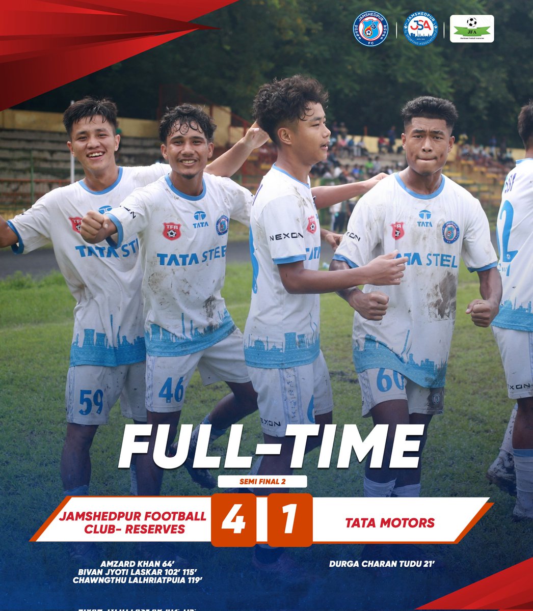 JamshedpurFC's tweet photo. Back-to-back finalists!🔥🦾

The Jamshedpur FC Reserves team makes us proud by reaching the JSA League Premier Division finals for the second time in a row. ⚔️👊

#JamKeKhelo #ApnaJSALeague #jsaleague2024 #JSALeague #jsaleague https://t.co/UrPHAEZhtY