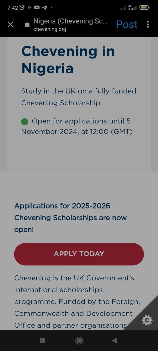 adeyemodedoyin's tweet photo. @Cherrychristie2 Hello cherry, thanks for all you do ma'am, I saw a part that says cheving scholarship for Nigerian opens 5 November, please how true is this https://t.co/FjIpppIcR4