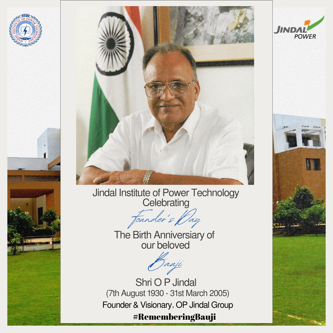 opjipt's tweet photo. Remembering Shri Om Prakash Jindal, the founder of Jindal group of Industries, a visionary leader and our source of Inspiration on his birth anniversary.
#RememberingBauji https://t.co/sgCxSABMoj