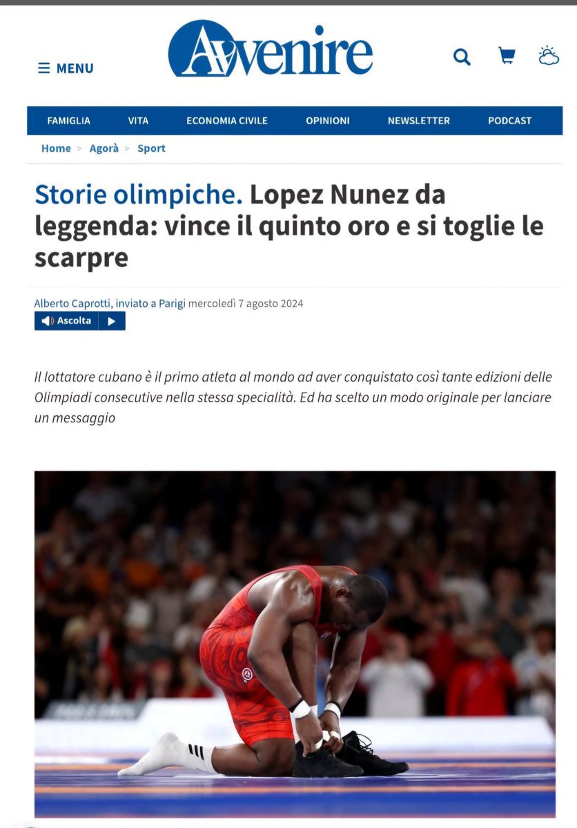 Reale_Scenari's tweet photo. #7agosto Che un atleta vinca (prima volta di sempre) quinta medaglia d'oro in 5 Olimpiadi è notizia? Sui nostri "grandi media" no. Poche tracce evento. E perché? È un lottatore cubano. Embargo culturale? Costruiamo il mondo a nostra immagine e la chiamiamo informazione di qualità https://t.co/8y7w0kI5BM