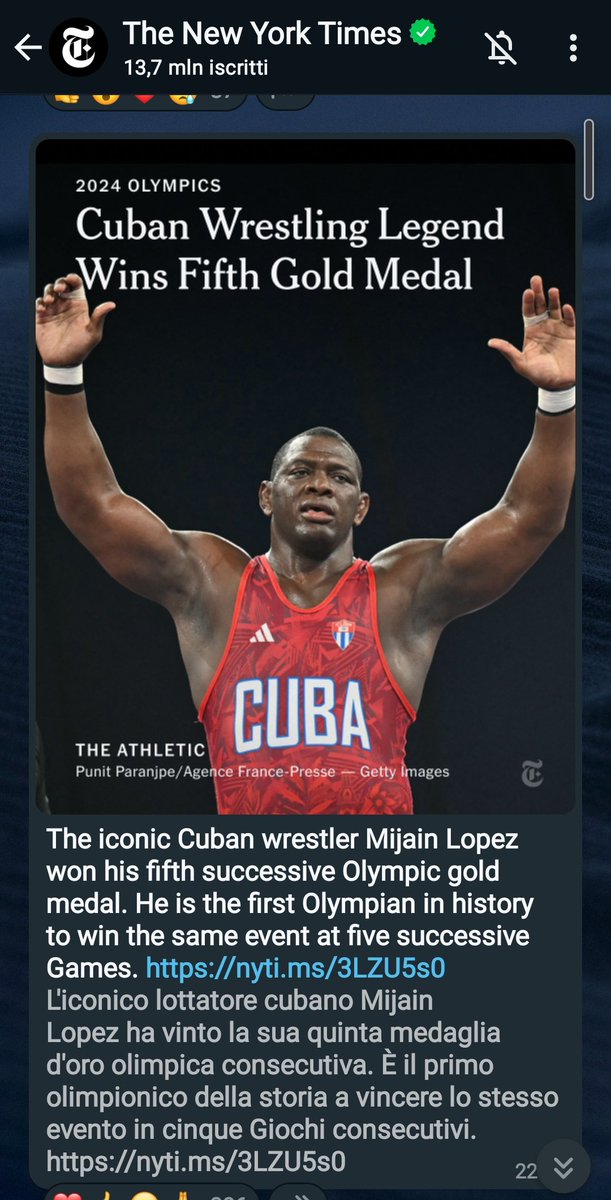 #7agosto Che un atleta vinca (prima volta di sempre) quinta medaglia d'oro in 5 Olimpiadi è notizia? Sui nostri "grandi media" no. Poche tracce evento. E perché? È un lottatore cubano. Embargo culturale? Costruiamo il mondo a nostra immagine e la chiamiamo informazione di qualità