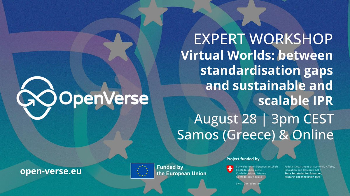 OPENVERSE (@openverse_eu) on Twitter photo Save the date! Join us on Aug 28 for the #OPENVERSE 2nd Expert Workshop on #VirtualWorlds. We'll explore #standardisation gaps and #IPR in virtual worlds. Online & in person at <a href="/opengov2024/">opengov summer school</a> Summer School!
Join now: ow.ly/wnbK50SSGBt Save the date! Join us on Aug 28 for the #OPENVERSE 2nd Expert Workshop on #VirtualWorlds. We'll explore #standardisation gaps and #IPR in virtual worlds. Online & in person at <a href="/opengov2024/">opengov summer school</a> Summer School!
Join now: ow.ly/wnbK50SSGBt