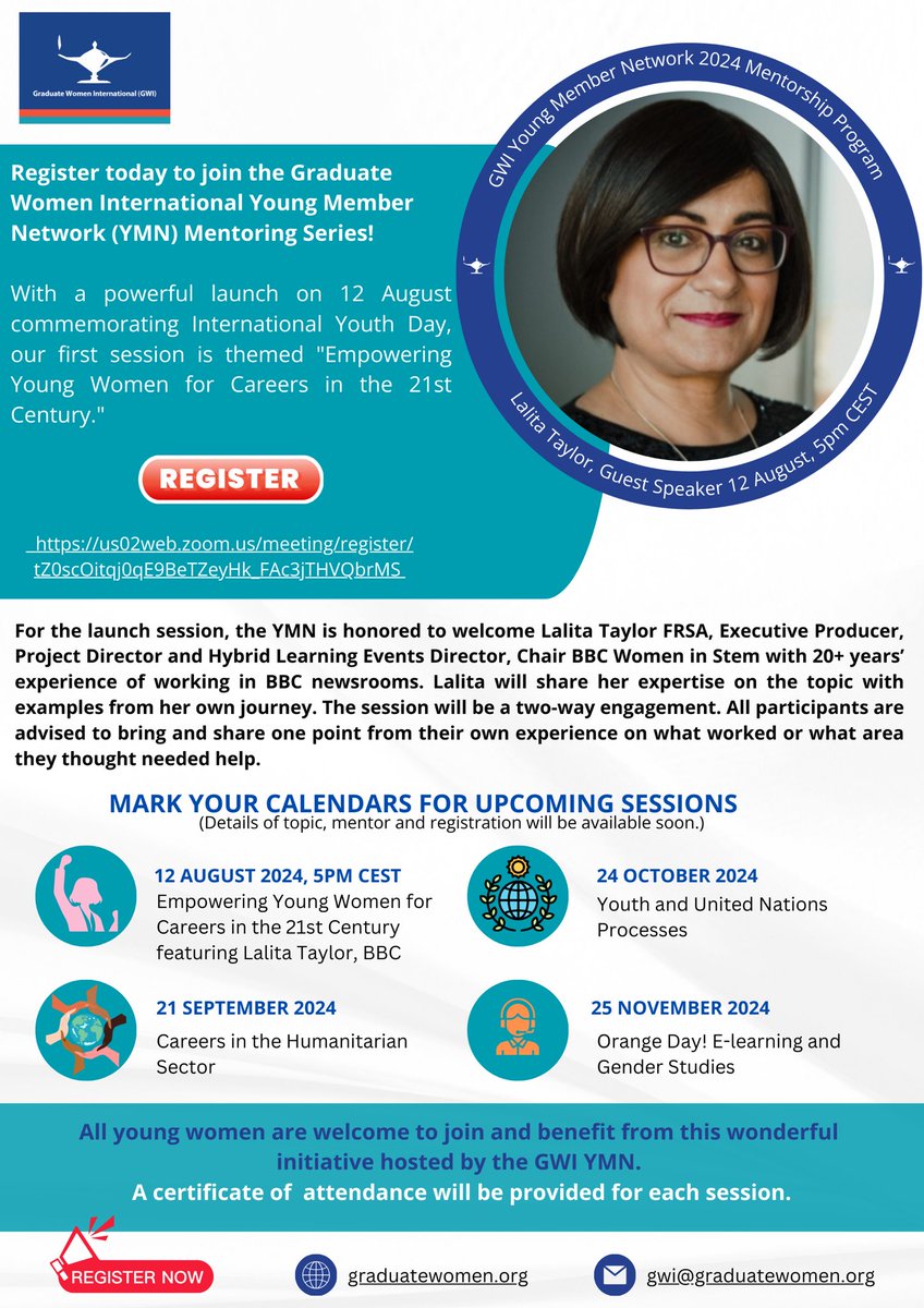 ceeadinortey's tweet photo. Exciting news 😀.
All women across the globe in their 40s and younger are invited.
Please register at https://t.co/wiDL1M1zNi
for free and attend each of these 4 meticulously packaged mentoring sessions and meet great mentors of our time.

#SDG4
#SDG5
#GraduateWomenInternational https://t.co/B6l5bxaT36
