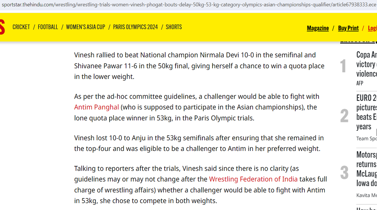 arunpudur's tweet photo. Abey Panauti please stop.

Anything you support turns to 💩 
From Bangladesh to Phogat.

For those wanting to know more about the 53 kg vs 50 kg category controversy

Here is what happened when she was qualifying for the Olympics back in March.

Her original category is 53Kg she chose 50Kg as it is easier to win. 

The Olympics allows overweight by 2Kg max, then she became 52.1 Kg so now disqualified. 

She can put tantrums and bully in India, but the French don't care about her politics.