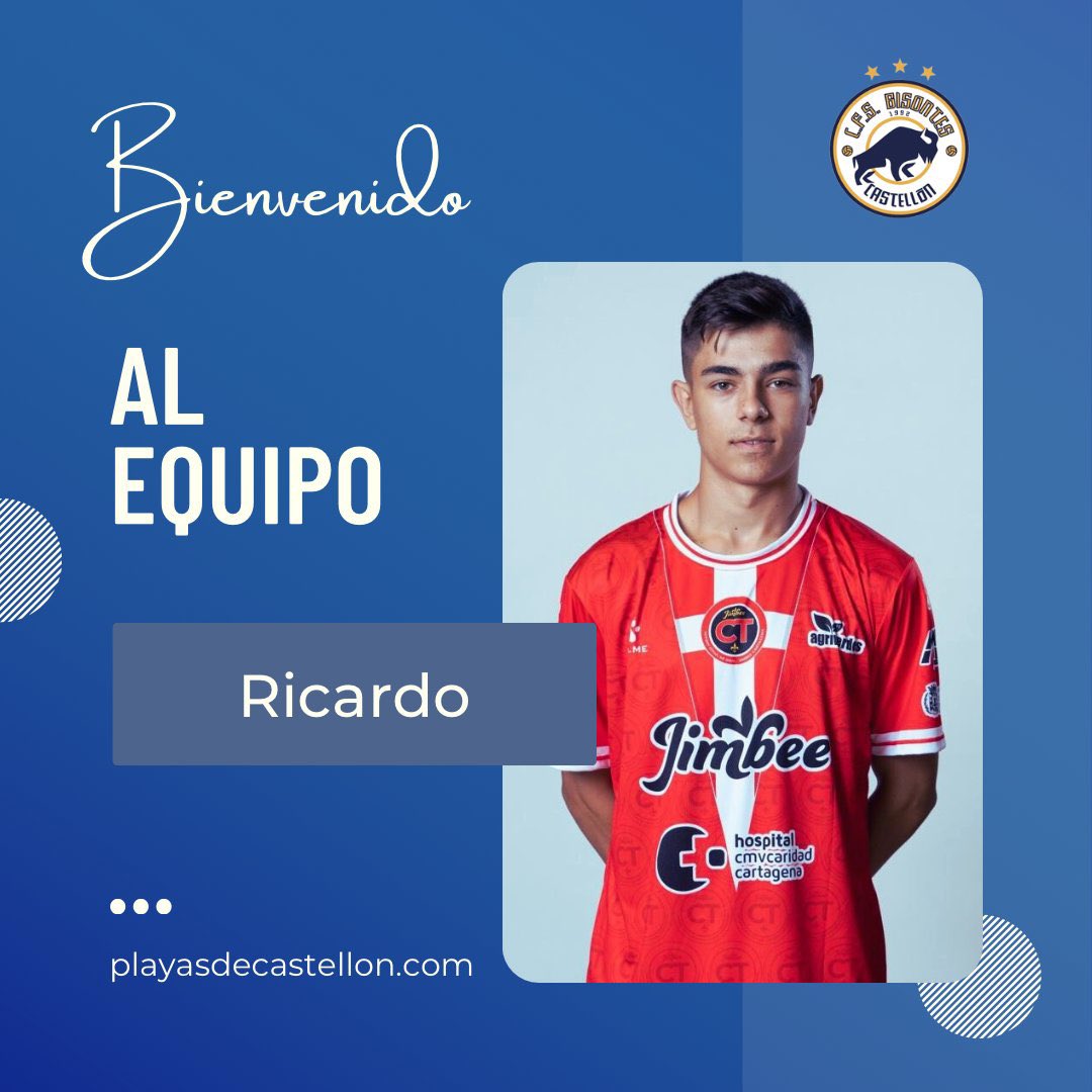 Futsal 2ªB G3 (@futsal2b3) on Twitter photo OFICIAL❗️📑✍🏼
Primera incorporación para el <a href="/playascastellon/">Playas de Castellón</a> se trata de Ricardo López que procede de la cantera del <a href="/JimbeeCartagena/">Jimbee Cartagena Costa Cálida</a> #2BGrupo3futsal OFICIAL❗️📑✍🏼
Primera incorporación para el <a href="/playascastellon/">Playas de Castellón</a> se trata de Ricardo López que procede de la cantera del <a href="/JimbeeCartagena/">Jimbee Cartagena Costa Cálida</a> #2BGrupo3futsal