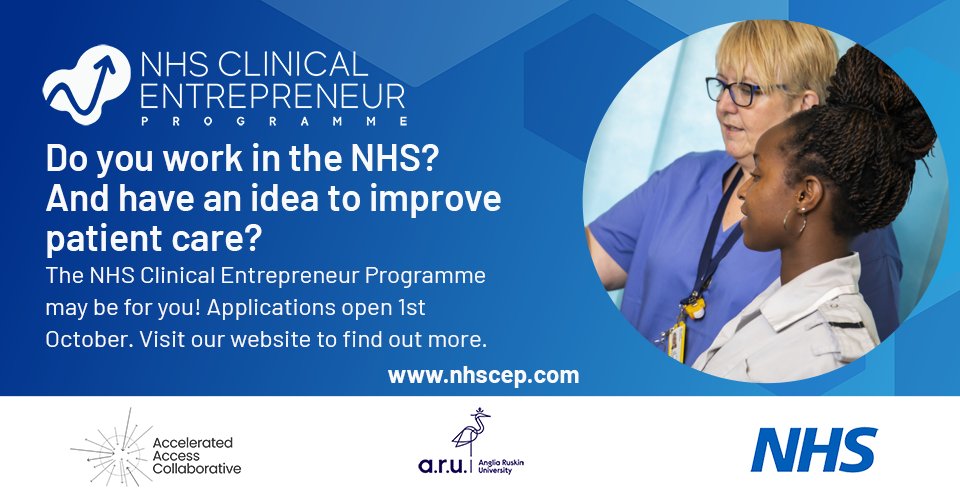 Health Innovation Network (@healthinnovnet) on Twitter photo NHS Staff, Make a Difference!💡Do you have an idea to enhance patient care? Join the <a href="/NHS_CEP/">NHS Clinical Entrepreneur Programme</a>, a year-long development programme for all NHS staff. Your journey starts on 1st October 2024. Apply at nhscep.com #NHSCEP9 #CEP2025 NHS Staff, Make a Difference!💡Do you have an idea to enhance patient care? Join the <a href="/NHS_CEP/">NHS Clinical Entrepreneur Programme</a>, a year-long development programme for all NHS staff. Your journey starts on 1st October 2024. Apply at nhscep.com #NHSCEP9 #CEP2025