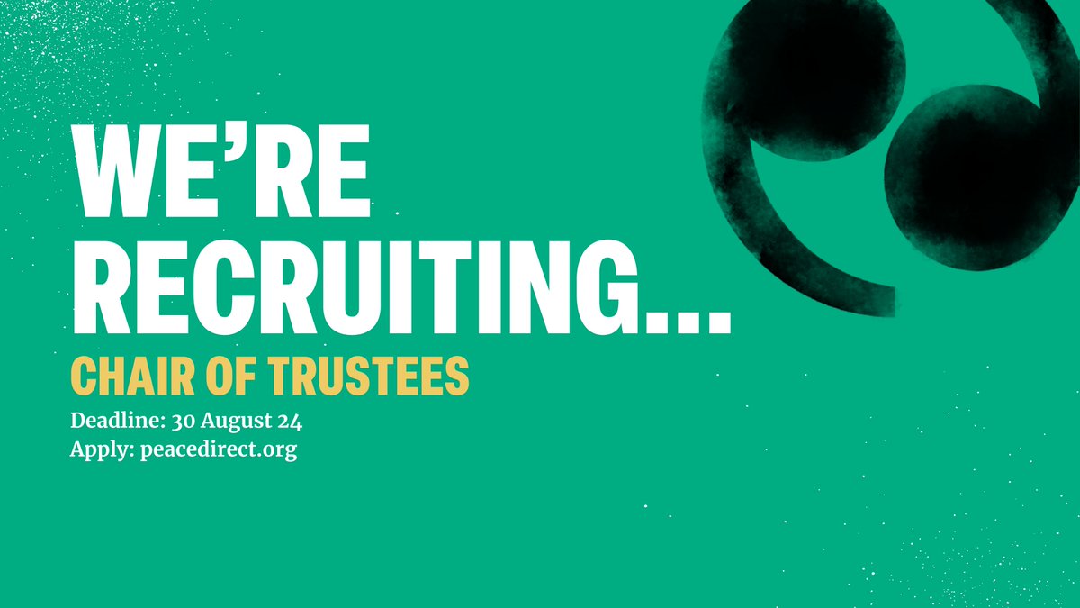 peacedirect's tweet image. We're searching for our next Chair of Trustees. Could that be you?

Deadline: Friday 30th August 2024
Download the recruitment pack and apply now ➡️ peacedirect.org/about-us/jobs/

#Chair #BoardOfTrustees #Trustee #Vacancy