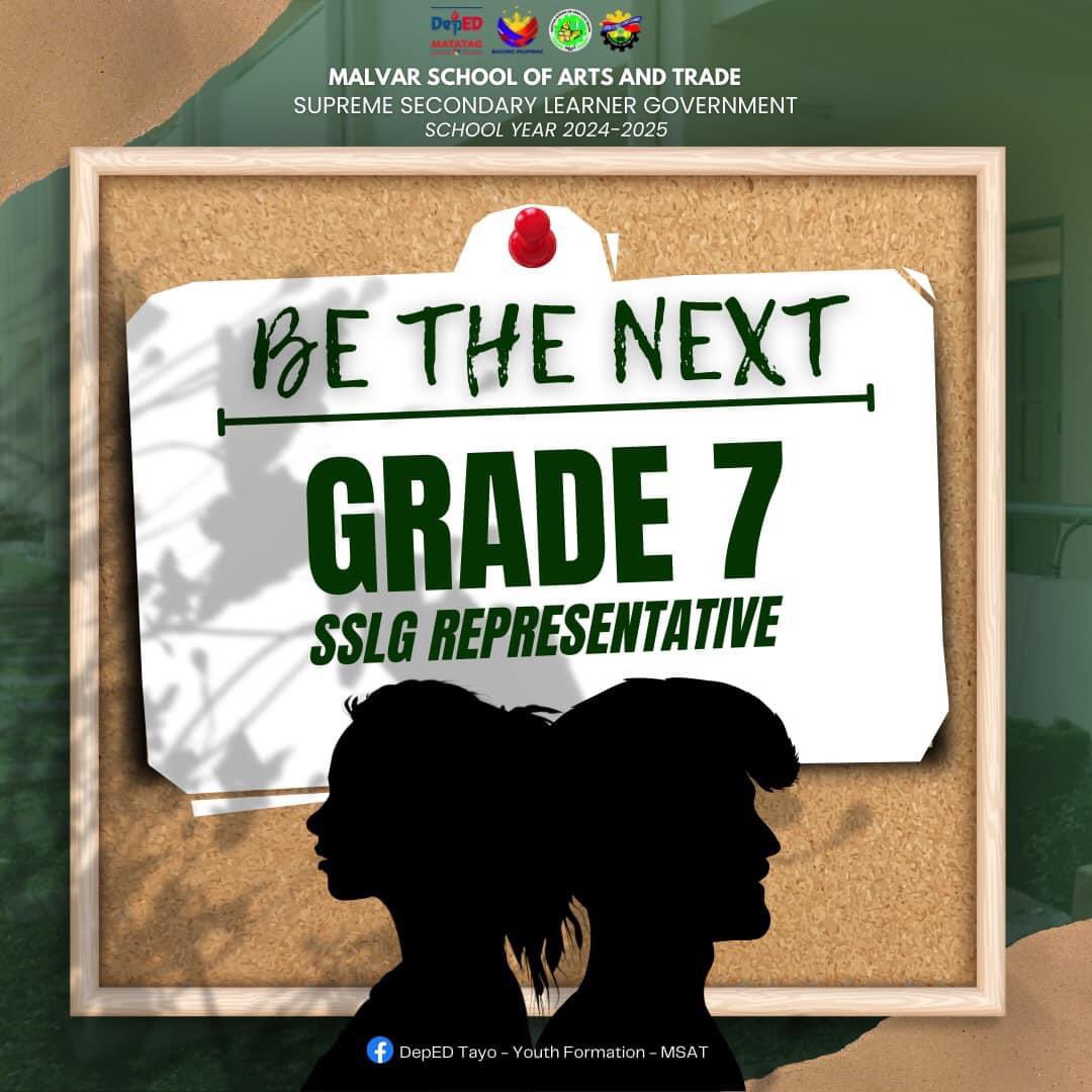 MsatSsg's tweet photo. Attention MSAT Grade 7 Learners ‼️

We are looking for our Grade 7 Representative, if you’re interested just fill the following:

* Election Application Form(EAF)
* Introductory Profile for Secondary Level
* Must have a Certificate of Good Moral https://t.co/cQr2Ok6P8W