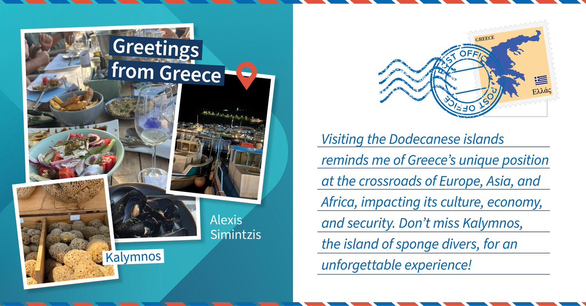 ‘Καλημέρα’(Kalimera)! On this rainy day in Brussels, we were happy to receive our first postcard of August, coming from the Dodecanese islands where our Greek colleague Alexis is spending his holidays. Did you know that Kalymnos is the best spot for sponge diving? #TeamFTI