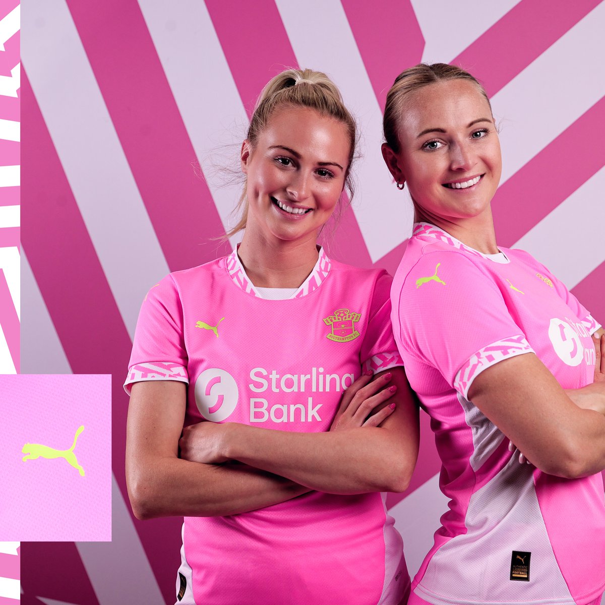 SouthamptonFC's tweet photo. Completing the set 🩷🤍

Our 2024/25 @PumaFootball third kit is HERE: