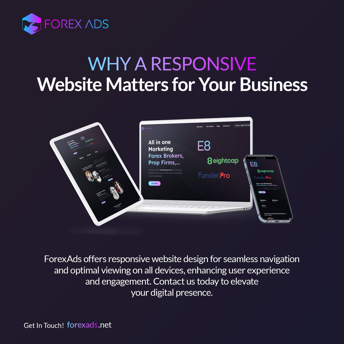 ForexAdsAgency's tweet image. Is your website ready for all devices? 📱💻 With a responsive design from ForexAds, you can offer seamless experiences across screens, keeping your audience engaged and boosting conversions. Let&apos;s optimize your online presence today!
#WebDesign #Design #DigitalMarketing #ForexAds