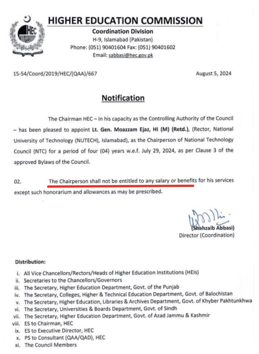 PakistanFauj's tweet image. The Chairman Higher Education Commission (HEC) appoints Lieutenant General (R) Moazzam Ejaz as the new Chairperson of National Technology Council (NTC) with effective from 29th July 2024

#PakistanArmy #Pakistan #ISPR