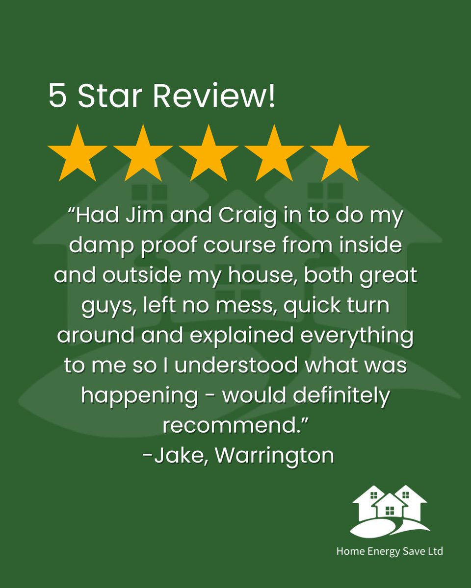 ⭐⭐⭐⭐⭐ - Another 5 star review for our fitting team of Jim &amp; Craig!

Want to get your damp done right? 📲 Click here to book - homeenergysaveuk.co.uk/resolving-damp…

#Homeenergysave #home #energy #damp #mould #condensation #review #customerservice #5star #service