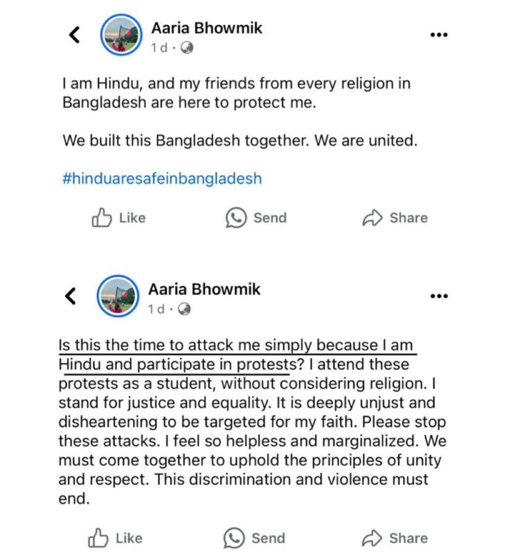 SaveHinduPost's tweet photo. It took her just a few hours to understand the reality. Hindus of #Bangladesh 💔

#AllEyesOnBangladeshiHindus
#HindusUnderAttackInBangladesh
#SaveHindusInBangladesh
#SaveBangladeshiHindus
#HindusUnderAttack
#BangladeshBleeding
#BangladeshiHindus
.
#SaveSanatan
#SaveHindu https://t.co/r68bI3XXJe