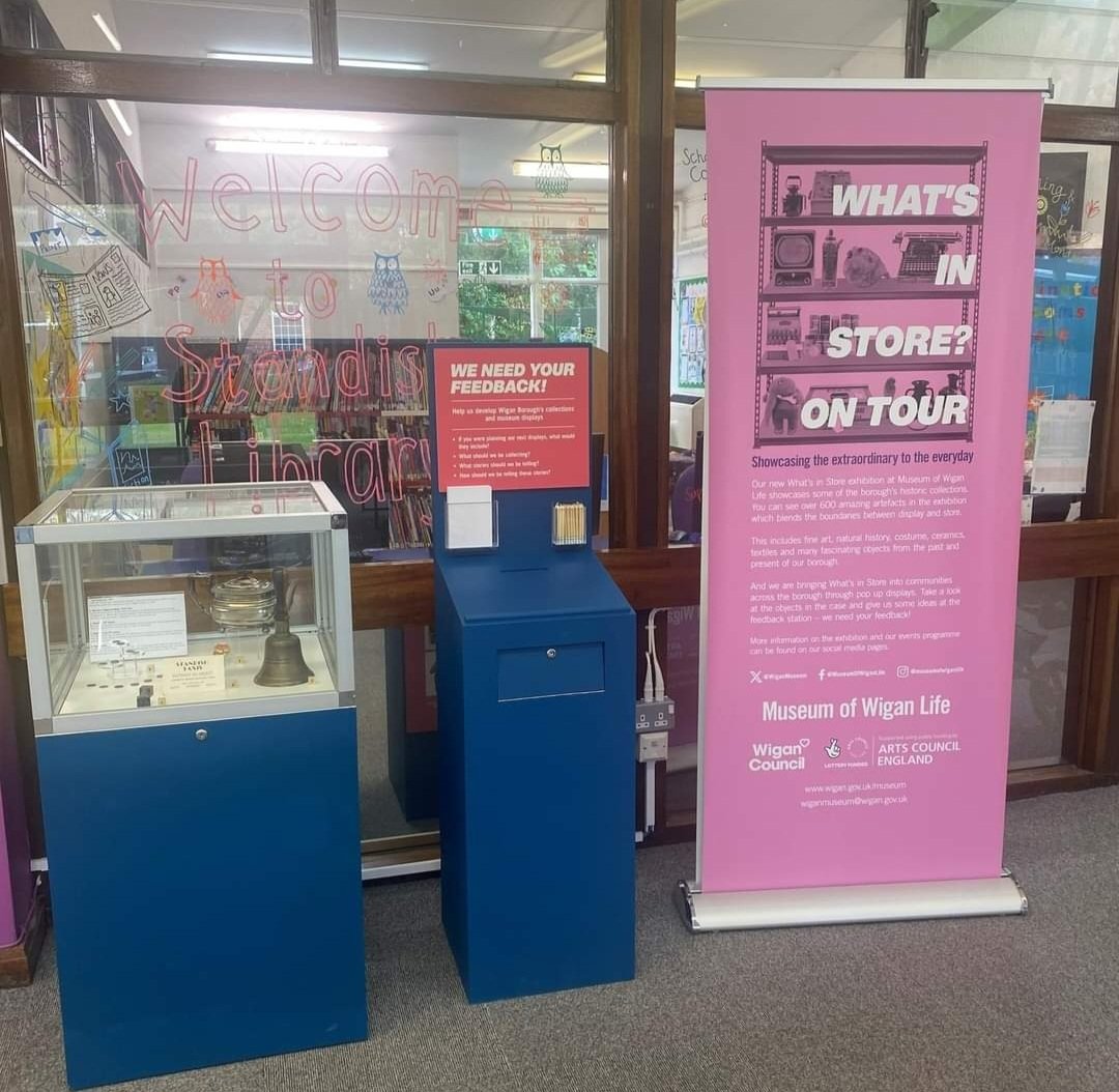 Our 'What's in Store' exhibition is now on tour! Pop up displays will be visiting #libraries across the borough starting with #Wigan &amp; #Standish until 21 Sept. Each case features objects from the local area, along with a feedback station, so please let us know your thoughts 😍