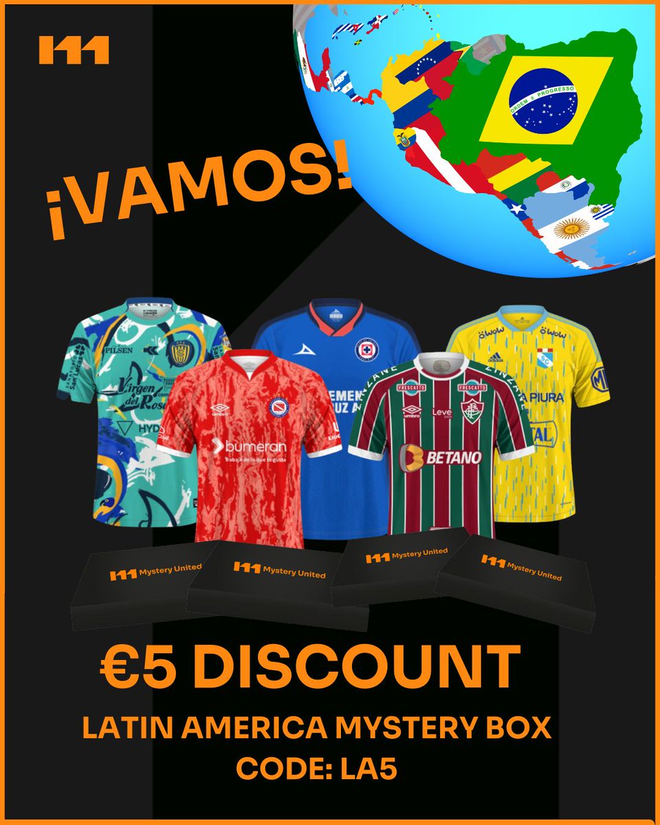 🎉 Discover the Magic of Latin America 🎉

Unbox the exceptional football shirts from Latin America with our exclusive Mystery Box. For a limited time, enjoy a €5 DISCOUNT on your purchase! 🎁

🔥 What’s inside?
🔹 Authentic football shirt from a Latin American club
🔹 Unique