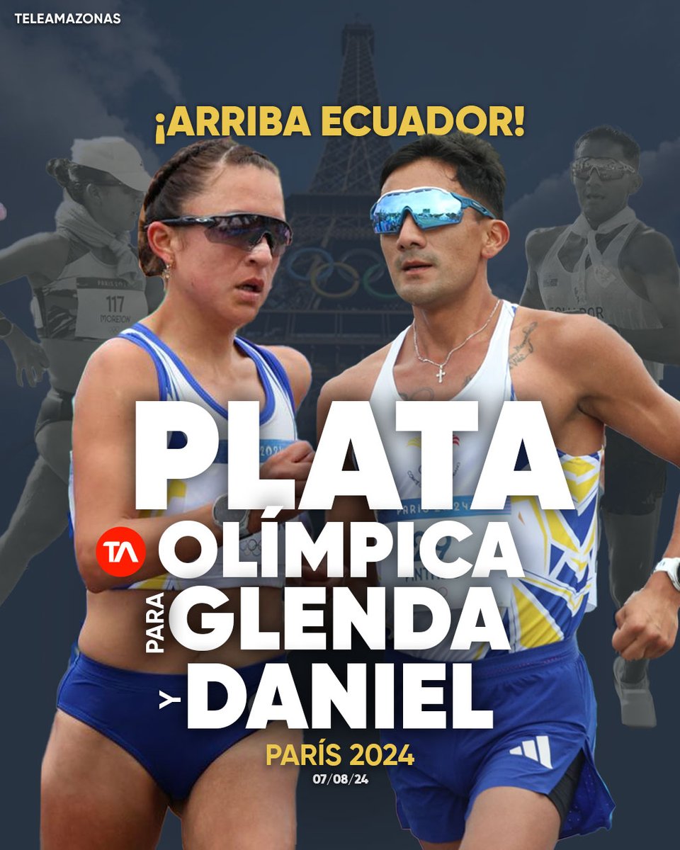 teleamazonasec's tweet image. #HISTÓRICO | ¡ARRIBA ECUADOR! 🇪🇨🥈 Glenda Morejón y Daniel Pintado ganan la medalla de plata olímpica en marcha mixta por relevos en París 👏😭 ow.ly/G0vw50SSHMT