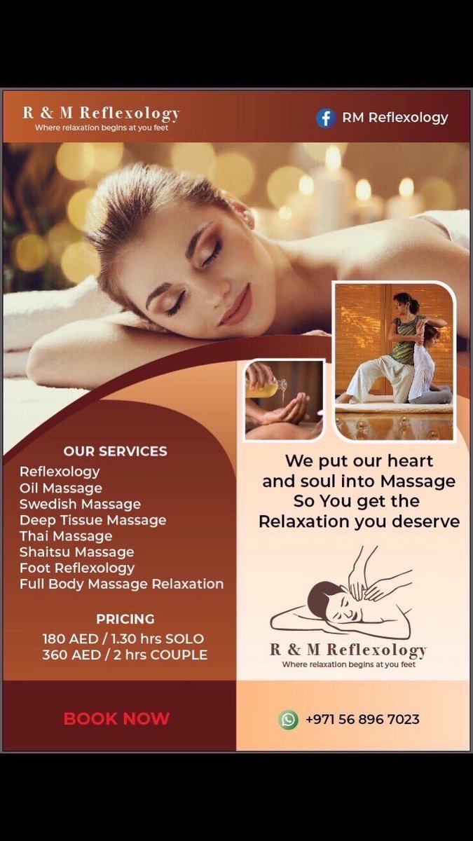 RmReflexology's tweet photo. NEED MASSAGE TREATMENT?

Book Your Reflexology Now at
https://t.co/SEhTRM1CvC        

FREE HOME SERVICE!

Are You Tired At Work? Dont Wait Until You Need It. 
Book Now😊😊😊
Call or Whats app  +971 56 896 7023.

Take care our body its the only place we have to live. https://t.co/nLHmOfNW7n