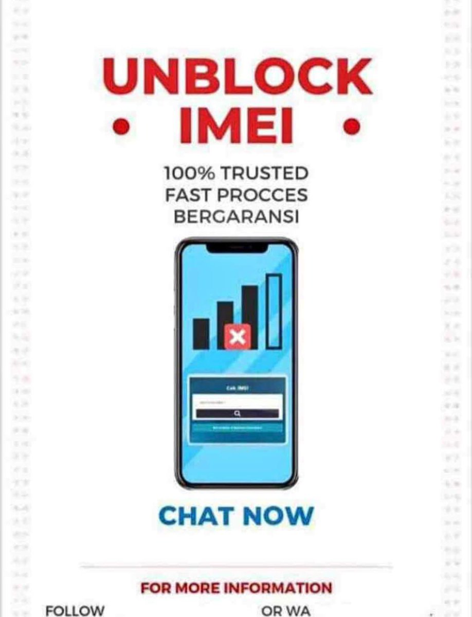 dahlinar_app's tweet photo. SOLUSI IMEI TERBLOKIR
OPEN UNBLOCK IMEI TO ALL OPERATOR
- 3 BULAN 150k
- 6 BULAN 200k
- 1 TAHUN 350k
- PERMANEN 450k
#imei #iphone #Android #unblockimei #jasaimei #imeiterblokir #android16 #iPhone https://t.co/lnpFPmTcDF