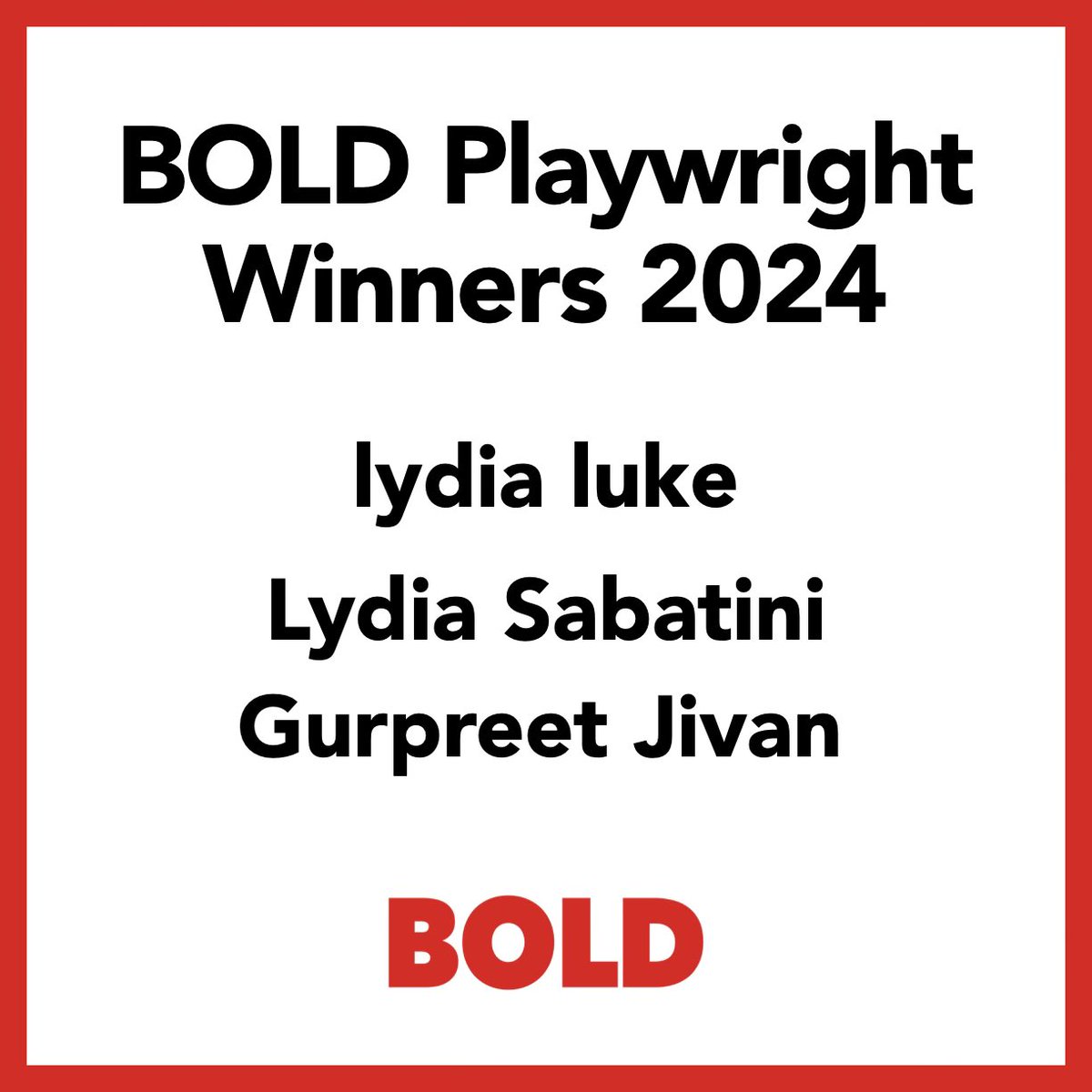 We are thrilled to announce and congratulate our three winners of the BOLD Playwriting award 2024, we cannot wait to work with these astonishing new voices 👏👏👏