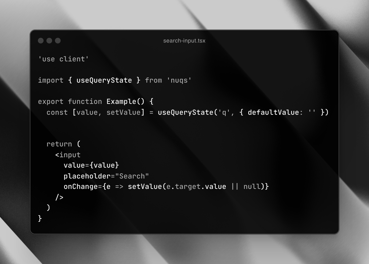 pontusab's tweet image. There is no reason to use useState instead of searchParams when we have libraries like Nuqs:

* Validated and type-safe ☂️
* Sharable URLs 🔗
* Composable with useQueryStates 🥪
* createSearchParamsCache to access in a deeply nested RSC 🌊