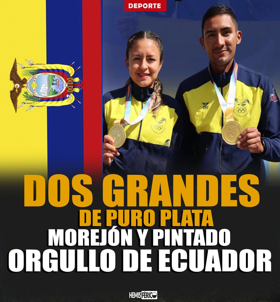 TvHemisferico's tweet photo. 📷 GRANDES MOREJÓN Y PINTADO 📷
Glenda Morejón y Daniel Pintado acaban de conseguir la medalla de plata en los relevos mixtos de la marcha en los #JuegosOlímpicos, de #Paris2024. ¡¡ Grita Ecuador !! https://t.co/U9uHtXP7jS