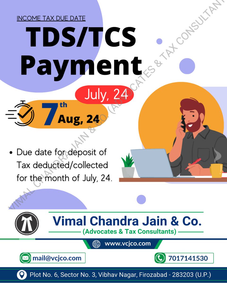 vcj_co's tweet image. TDS/TCS Payment #TDSPayment
#TCSPayment
#TaxDeductedAtSource
#TaxCollectedAtSource
#TDSCompliance
#TCSCompliance
#TaxFiling
#IncomeTaxIndia
#TaxUpdates
#BusinessCompliance
#vcjco #firozabad #agra #shikohabad #itr #incometaxreturn #refund #gst #gstr #gstregistration #tax #taxation