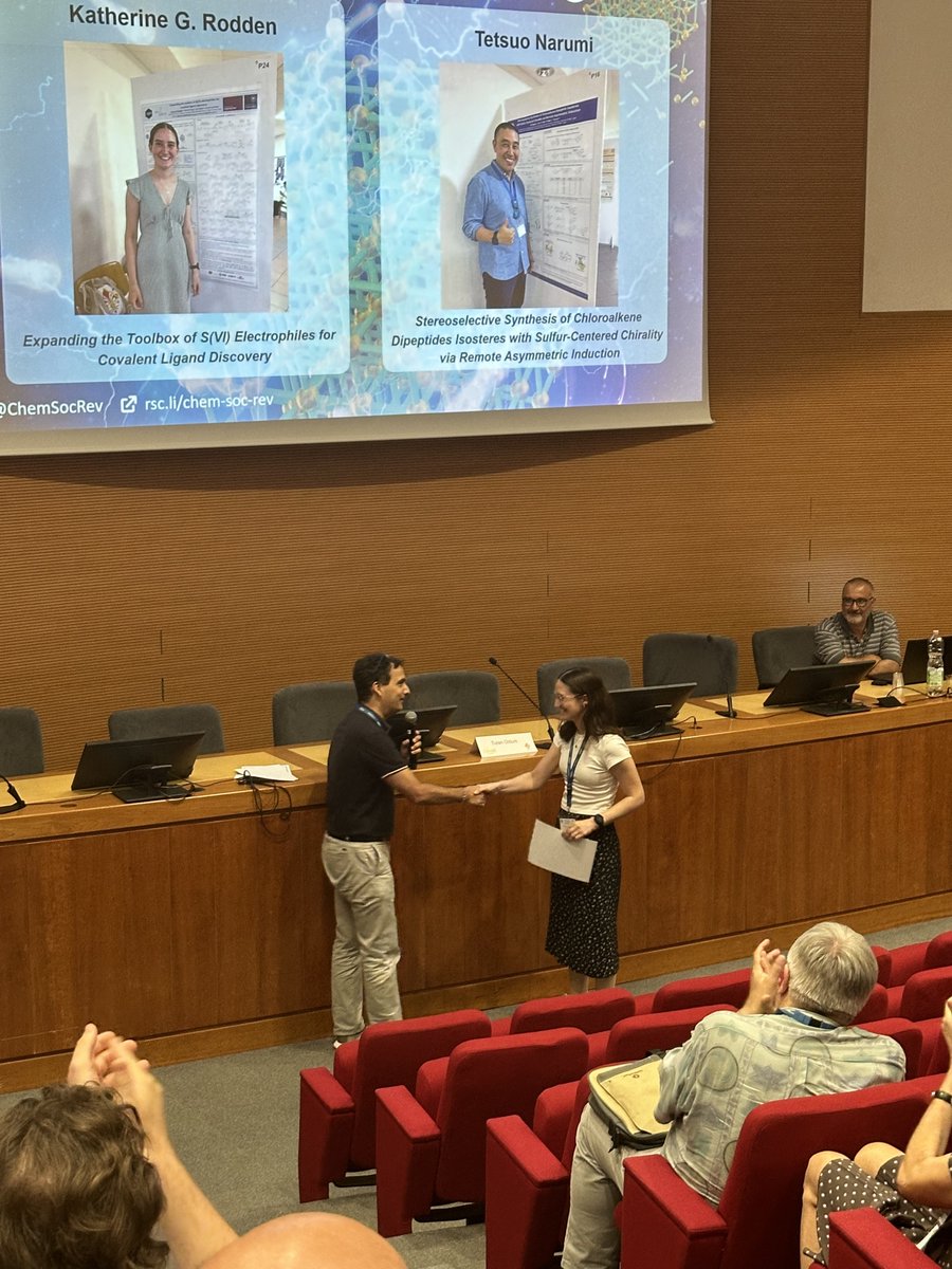 isocs30's tweet image. It’s our special pleasure to announce that Katherine Rodden University of Oxford, UK, and Tetsuo Narumi, University of Shizuoka, Japan were awarded the two poster prizes sponsored by the @ChemSocRev . We congratulate both on their success. #isocs30