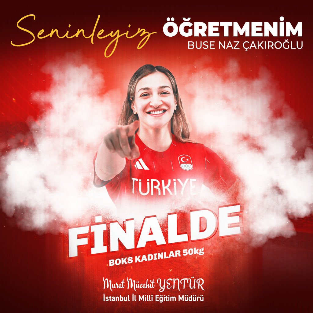 Paris 2024 Olimpiyat Oyunları'nda milli boksörümüz ve Fatih Sultan Mehmet Ortaokulu beden eğitimi ve spor öğretmenimiz Buse Naz Çakıroğlu'nun finale yükselmesi bizleri ziyadesiyle memnun etmiştir. Millî boksörümüzü tebrik eder, final mücadelesinde üstün başarılar dilerim.