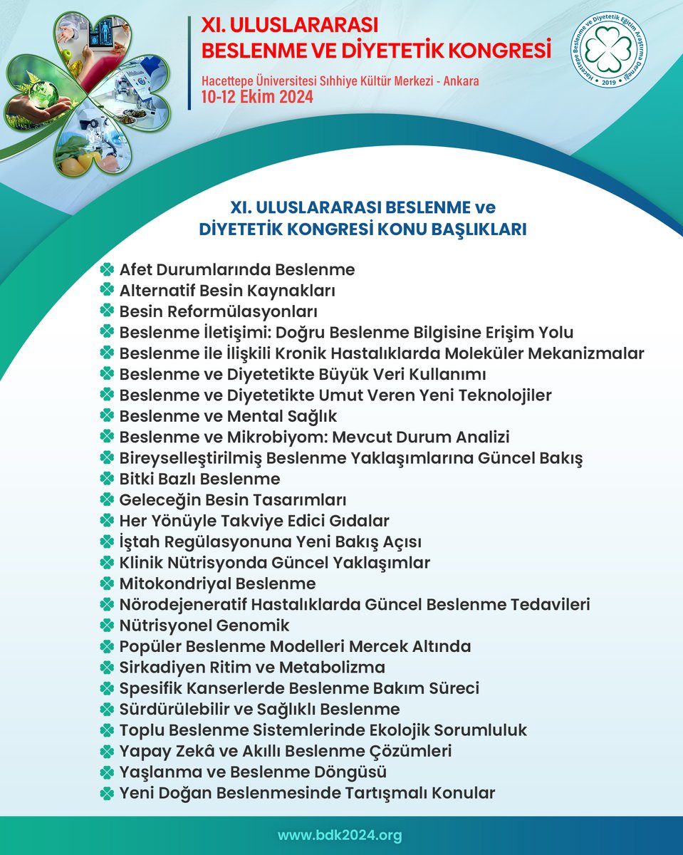 hacettepe_bdk's tweet photo. Bilimsel programımızın zengin konu başlıklarıyla dolu dolu geçecek bir kongre sizi bekliyor! Tüm detaylar yakında sizlerle paylaşılacak. 🚀🔍
#BDK2024 #BeslenmeveDiyetetik #PlazaEvent https://t.co/gw74IQmcSU