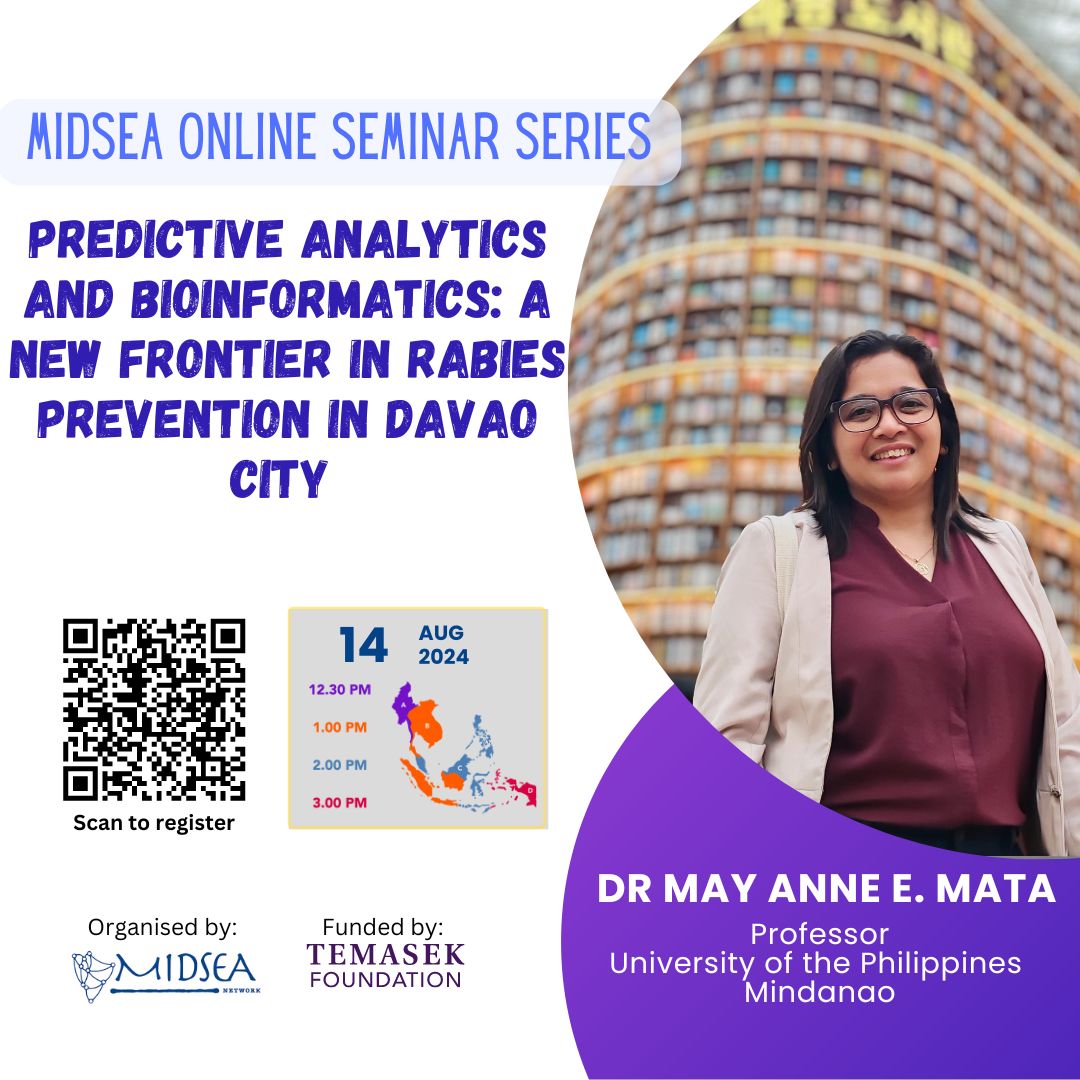 sshsphmidsea's tweet photo. Please join us at our next #SSHSPHMIDSEAonline seminar where Dr May Anne E. Mata will share more about Rabies Prevention in Davao City on 14 August 2pm SGT. Please register at https://t.co/ndO5vT7xa1 https://t.co/d355nTcNDq