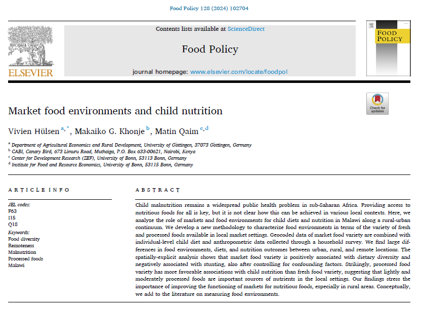 Matin Qaim (@matinqaim) on Twitter photo We develop new geocoded metrics of food environments & link these to child diet & nutrition data in Malawi. Food market variety is positively associated with child dietary diversity & negatively associated with stunting. Congrats <a href="/vivienhuelsen/">Vivien Hülsen</a>. OA paper: doi.org/10.1016/j.food… We develop new geocoded metrics of food environments & link these to child diet & nutrition data in Malawi. Food market variety is positively associated with child dietary diversity & negatively associated with stunting. Congrats <a href="/vivienhuelsen/">Vivien Hülsen</a>. OA paper: doi.org/10.1016/j.food…