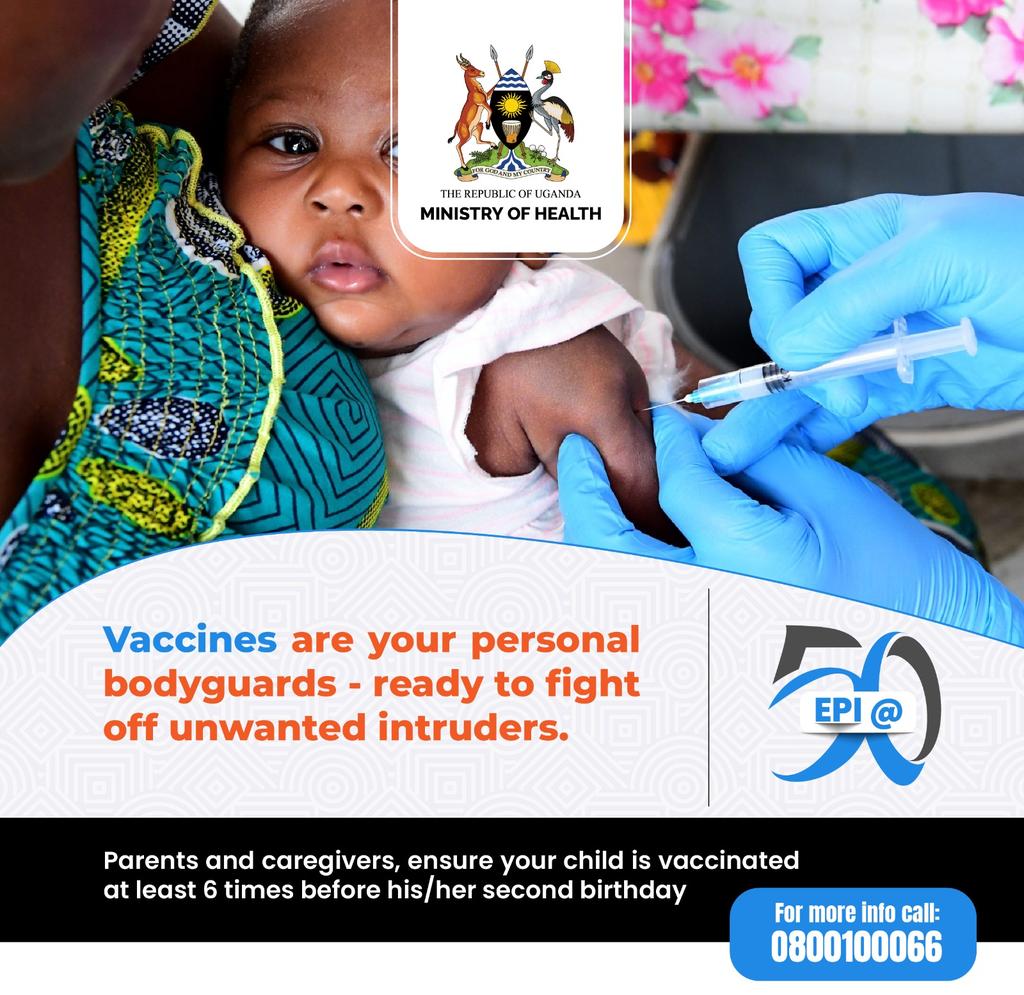 Ministry of Health is committed to protecting all its population but moreso children below five years against vaccine preventable childhood killer diseases.
We all have a role to give our children good health.
Let's act today, and let's act now for a healthier Ugandan population