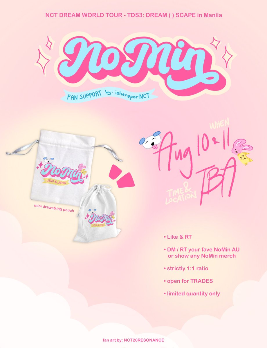 for NOMIN Lovers, here’s a mini drawsting pouch with some goodies inside!! 🩷💙

[NoMin fan support by <a href="/ishereforNCT/">gen 🐶🐰 #NCTJNJM</a>]

#NCTDREAM_THEDREAMSHOW3_in_MNL  #TDS3_in_MANILA #JAEMIN #JENO #NOMIN #JENJAEM