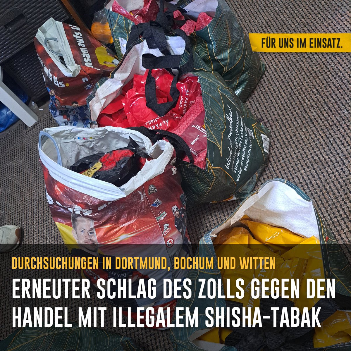 zoll_info's tweet photo. Die #Zollfahndung hat in der letzten Woche 13 Objekte im Ruhrgebiet durchsucht:
🚫 Sicherstellung von u.a.
▪️ einer Produktionsanlage für #Wasserpfeifentabak
▪️ 650 kg unversteuertem Wasserpfeifentabak
▪️ 3.000 ml nicht verkehrsfähigen #Vapes
https://t.co/J4Rf2Lw86x
#ZFAessen https://t.co/ZCiOIviNXA