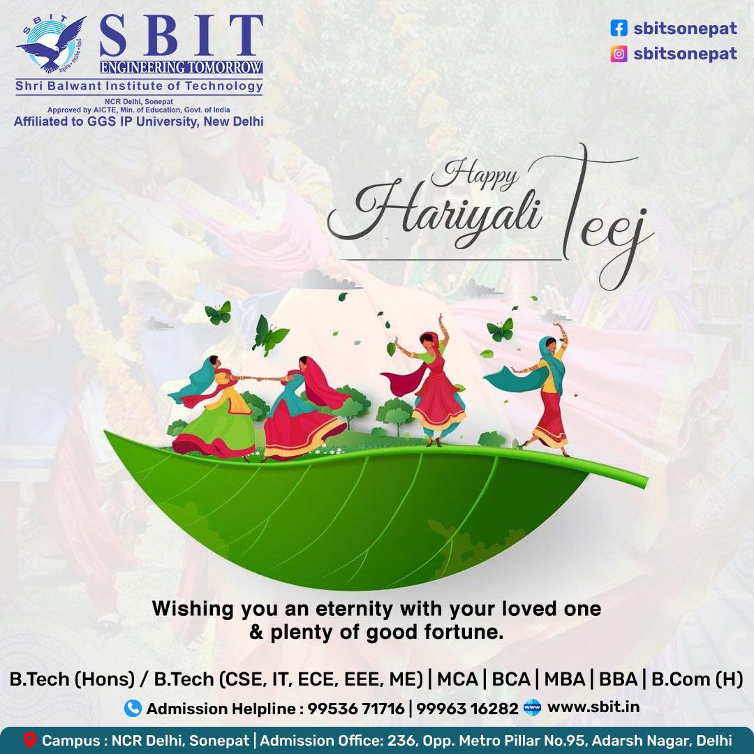 sbitsonepat's tweet photo. May the festival of Teej bring you endless joy and fulfillment. 

#teej #haryaliteej #SBIT #Engineeringtomorrow #btech #college https://t.co/F3r37MxrnM