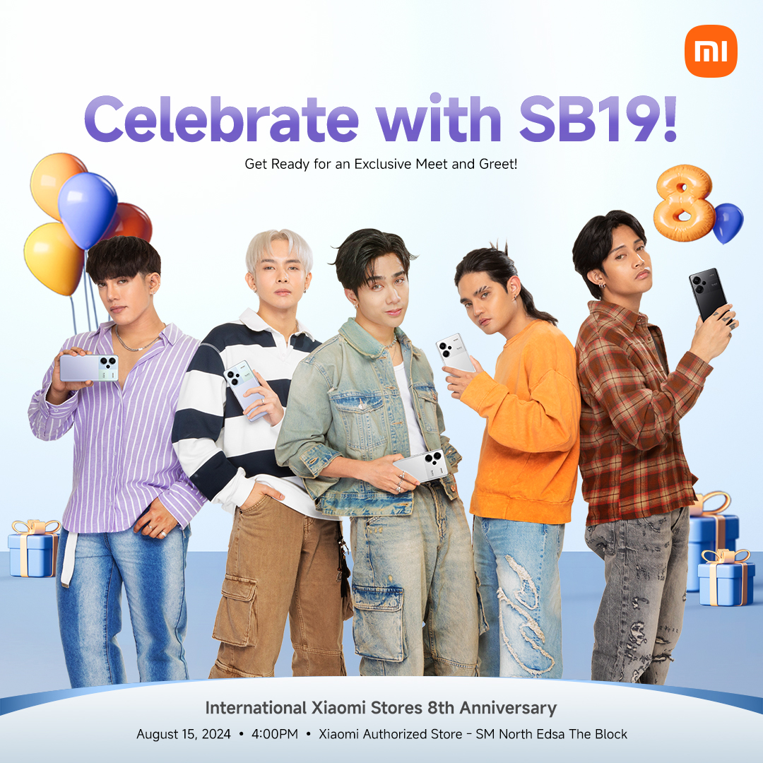 ATTENTION #XiaomiFans and A'TIN! 💠  Celebrate the #Xiaomi8thStoreAnniversary with us and get ready to meet and greet SB19 this coming August 15 at Xiaomi Store- SM North Edsa The Block. Stay tuned for more details, and we can't wait to see you there!
