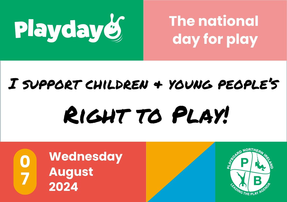 NI Commissioner for Children and Young People (@nichildcom) on Twitter photo #TeamNICCY is supporting <a href="/playboard_/">PlayBoard NI</a> #Playday2024 today!
We believe that every child has a right to play to build resilience, creativity, and friendships.
Let's make more time for play each day by empowering a #PlayAndCulture built on creativity and enjoyment. #TeamNICCY is supporting <a href="/playboard_/">PlayBoard NI</a> #Playday2024 today!
We believe that every child has a right to play to build resilience, creativity, and friendships.
Let's make more time for play each day by empowering a #PlayAndCulture built on creativity and enjoyment.
