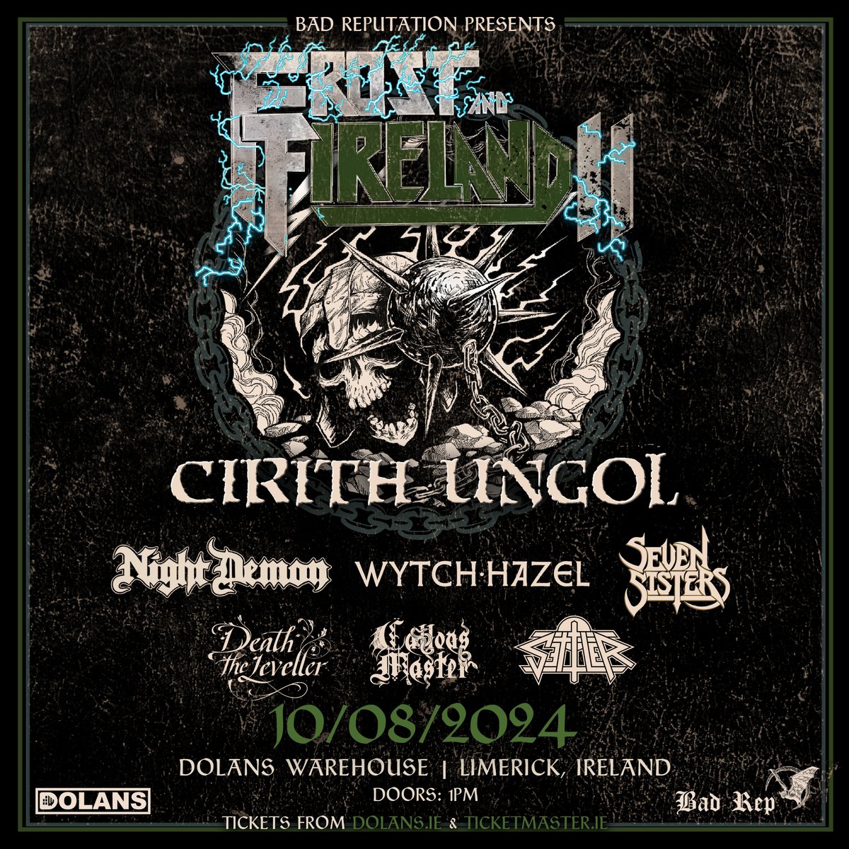 mydolans's tweet image. ***TOMORROW AT DOLANS***
Bad Reputation presents
Frost &amp;amp; Fireland
w/ Cirith Ungol, Night Demon, Wytch Hazel, Seven Sisters, Death the Leveller, Callous Master &amp;amp; Settler
Dolans Warehouse, August 10th, doors 1pm
Tickets here: dolans.yapsody.com/event/index/80…