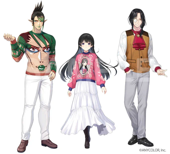「にじさんじ Christmas Wear～KD Sweater Style～」にて月ノ様、シェリン様・花畑様のイラスト描かせて頂きました。今の時期、見るからに熱いものがこみ上げてきますね。よろしくお願いいたします。#にじさんじクリスマスセーター 