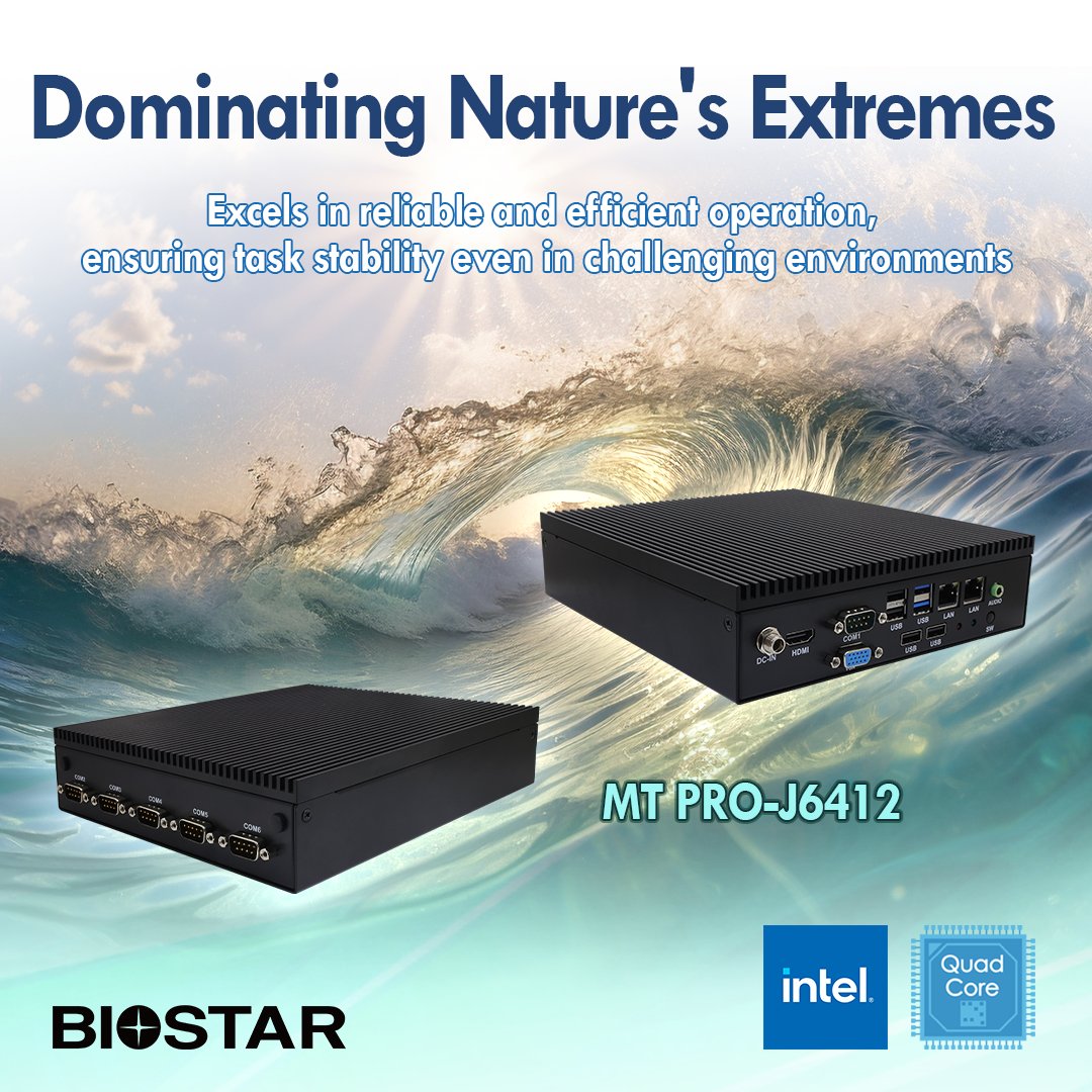 BIOSTAR_Global's tweet image. The MT PRO-J6412 is ideal for industrial computing solutions, engineered to endure extreme temperatures, dust, and other harsh conditions, ensuring reliable performance and long-lasting durability.☀️⛈❄️

Know more:
biostar.com.tw/app/en/applica…

#BIOSTAR #intel #quadcore #application