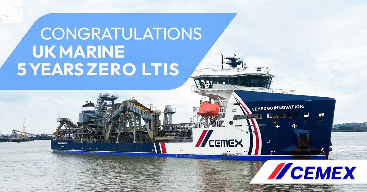 Congratulations to our Cemex UK Marine team who have achieved a fantastic 5 years LTI free. 👏🏻❤️LTI milestones demonstrate that ZERO is possible. With the right level of focus and attention to Health &amp; Safety, our #Zero4Life objective can be met and sustained.
#StaySafe
