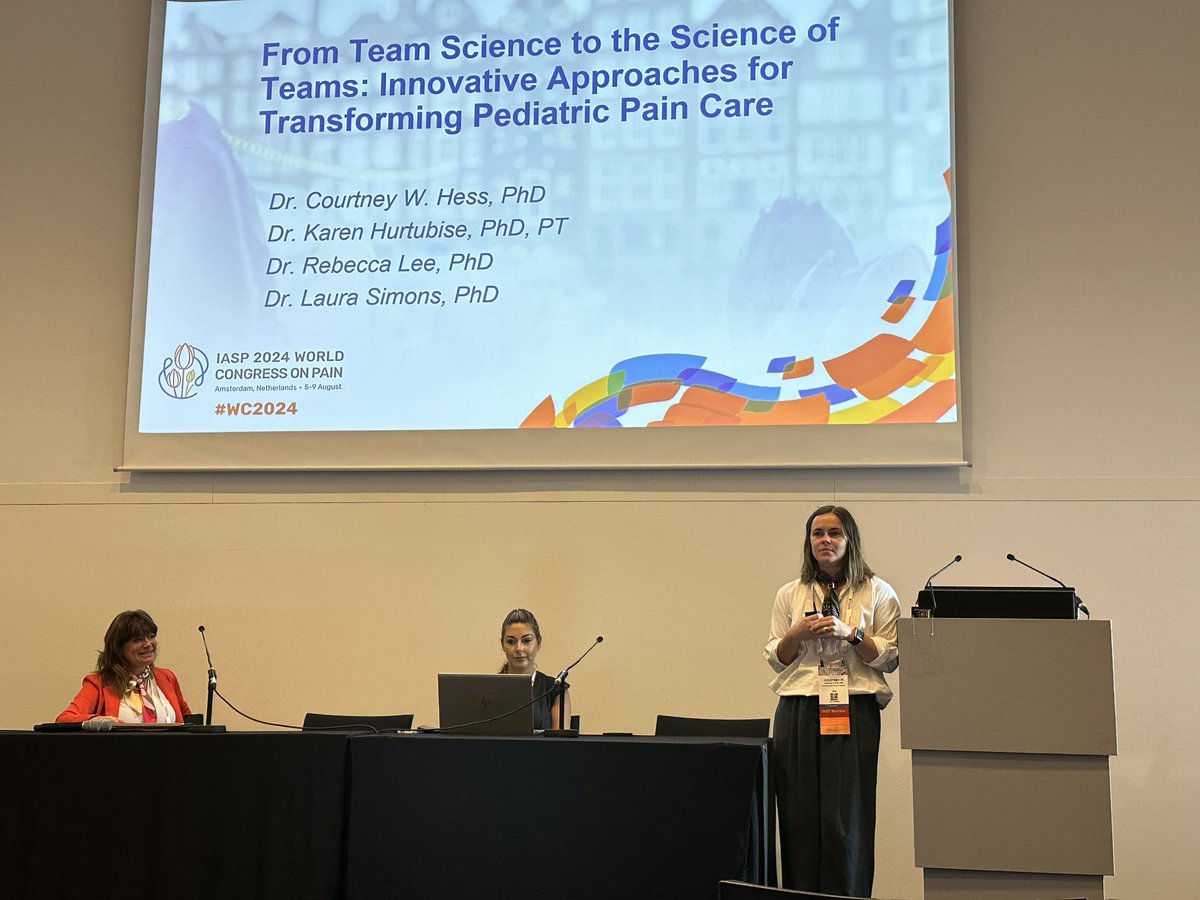 🚨 Happening now! 🚨 <a href="/Dr_CWHess/">Courtney Wynne Hess, PhD</a> <a href="/KarenHurtubise/">Dr. Karen Hurtubise</a> @Laura_Simons and Rebecca Lee presenting on team science and the science of teams! <a href="/IASPCongress/">World Congress/Pain</a> #WC2024